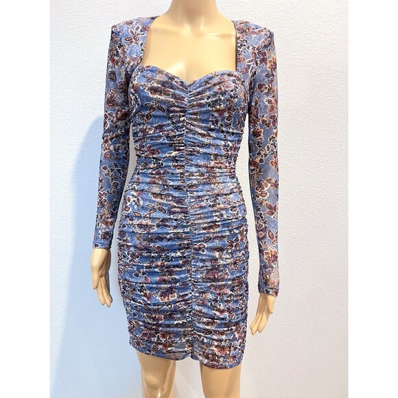 Aqua By Bloomingdale's Mini Ruched Bodycon Dress Long Sleeve Small Multicolor - Picture 2 of 12